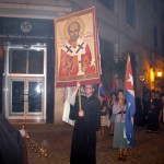 A sacred procession with the icon of St. Nicholas wound its way around a city block