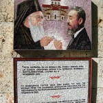 A mosaic plaque next to the St. Nicholas Church shows Fidel Castro giving the keys of the church to Patriarch Bartholomew