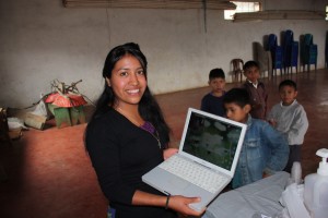 Juana uses computer to track fluoride treatment